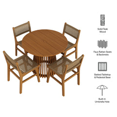 Rowe Natural 5-Piece Outdoor Patio Teak Wood Dining Set - 85x85" - Ornate Home