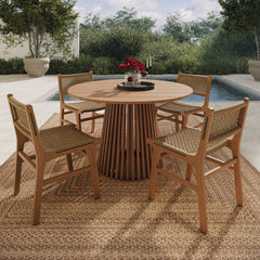Rowe Natural 5-Piece Outdoor Patio Teak Wood Dining Set - 93x93" - Ornate Home