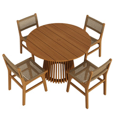 Rowe Natural 5-Piece Outdoor Patio Teak Wood Dining Set - 93x93" - Ornate Home