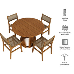 Rowe Natural 5-Piece Outdoor Patio Teak Wood Dining Set - 93x93" - Ornate Home