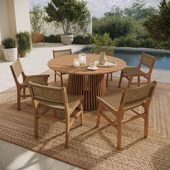 Rowe Natural 7-Piece Outdoor Patio Teak Wood Dining Set - Ornate Home
