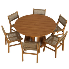 Rowe Natural 7-Piece Outdoor Patio Teak Wood Dining Set - Ornate Home