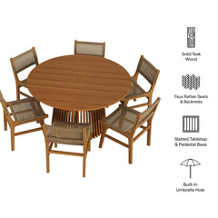 Rowe Natural 7-Piece Outdoor Patio Teak Wood Dining Set - Ornate Home