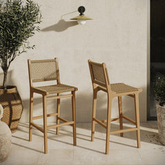 Rowe Natural Outdoor Patio Teak Wood Bar Chairs (Set of 2) - Ornate Home