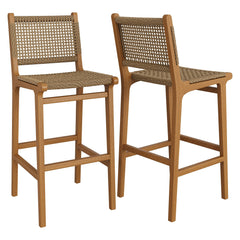 Rowe Natural Outdoor Patio Teak Wood Bar Chairs (Set of 2) - Ornate Home