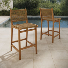 Rowe Natural Outdoor Patio Teak Wood Counter Chairs (Set of 2) - Ornate Home