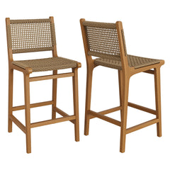 Rowe Natural Outdoor Patio Teak Wood Counter Chairs (Set of 2) - Ornate Home