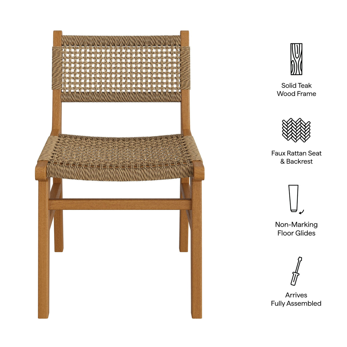 Rowe Natural Outdoor Patio Teak Wood Dining Chair - Ornate Home