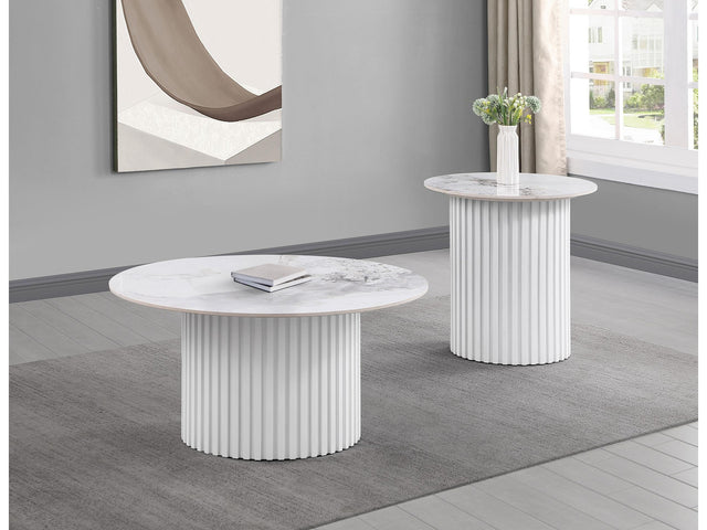Rowena White Faux Marble 2-piece Coffee and End Table Set - Ornate Home