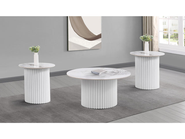 Rowena White Faux Marble 3-piece Coffee and End Table Set - Ornate Home