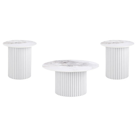 Rowena White Faux Marble 3-piece Coffee and End Table Set - Ornate Home