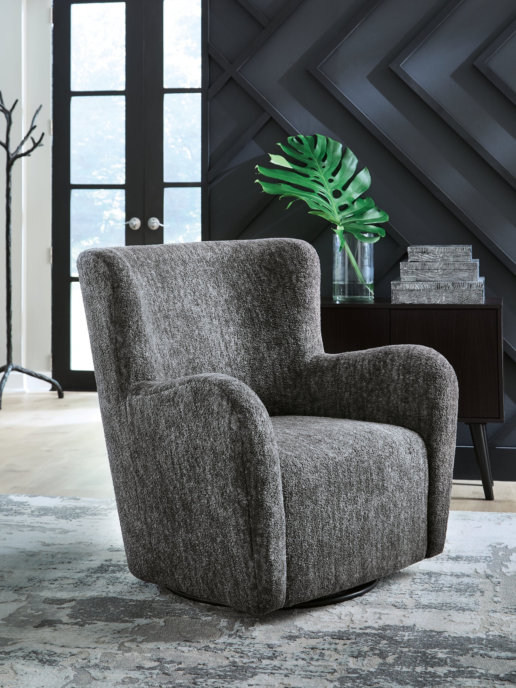 Rowenburg Heather Charcoal Swivel Glider Accent Chair (Online Special Price) - Ornate Home