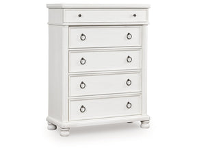 Rowlenstown Antique White Five Drawer Chest - Ornate Home