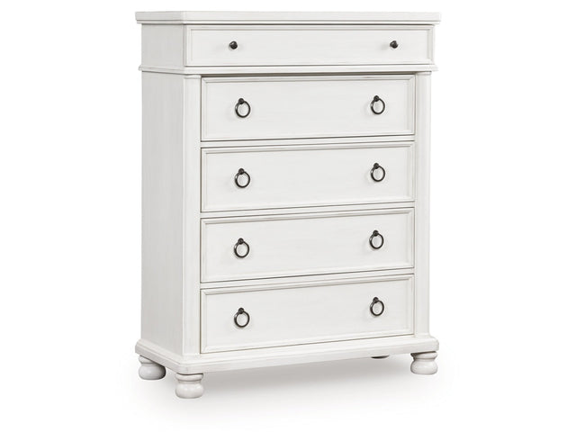 Rowlenstown Antique White Five Drawer Chest - Ornate Home