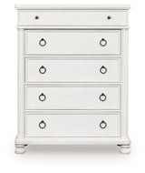 Rowlenstown Antique White Five Drawer Chest - Ornate Home