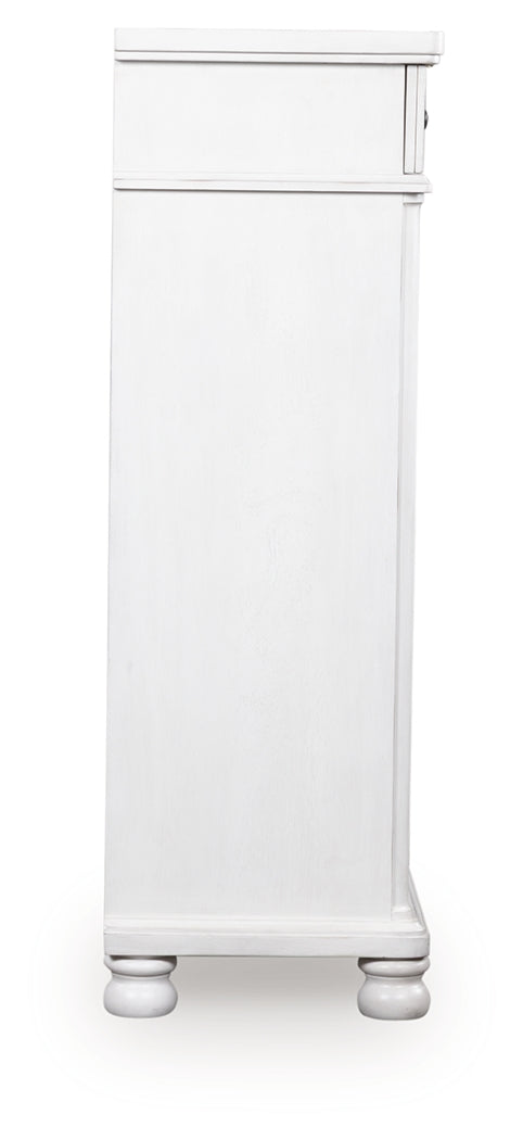 Rowlenstown Antique White Five Drawer Chest - Ornate Home