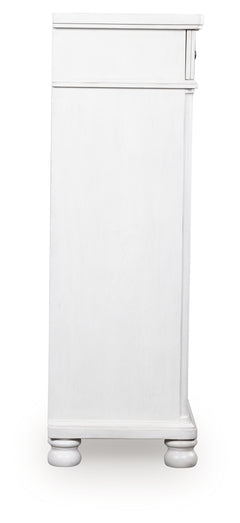 Rowlenstown Antique White Five Drawer Chest - Ornate Home