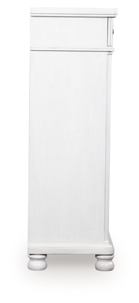 Rowlenstown Antique White Five Drawer Chest - Ornate Home