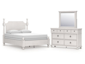 Rowlenstown Antique White Queen Poster Bed, Dresser and Mirror (Online Special Price) - Ornate Home
