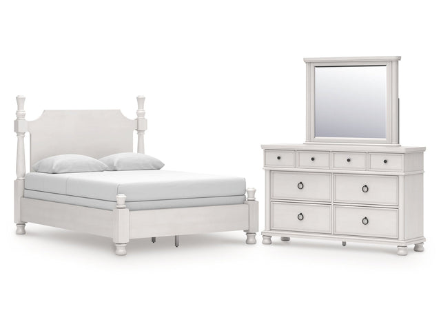 Rowlenstown Antique White Queen Poster Bed, Dresser and Mirror (Online Special Price) - Ornate Home
