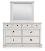 Rowlenstown Antique White Queen Poster Bed, Dresser and Mirror (Online Special Price) - Ornate Home