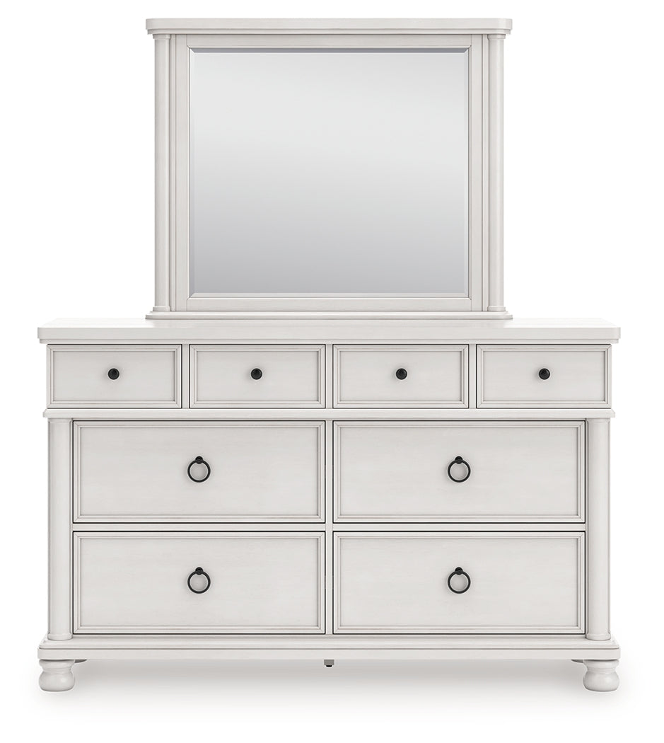 Rowlenstown Antique White Queen Poster Bed, Dresser and Mirror (Online Special Price) - Ornate Home