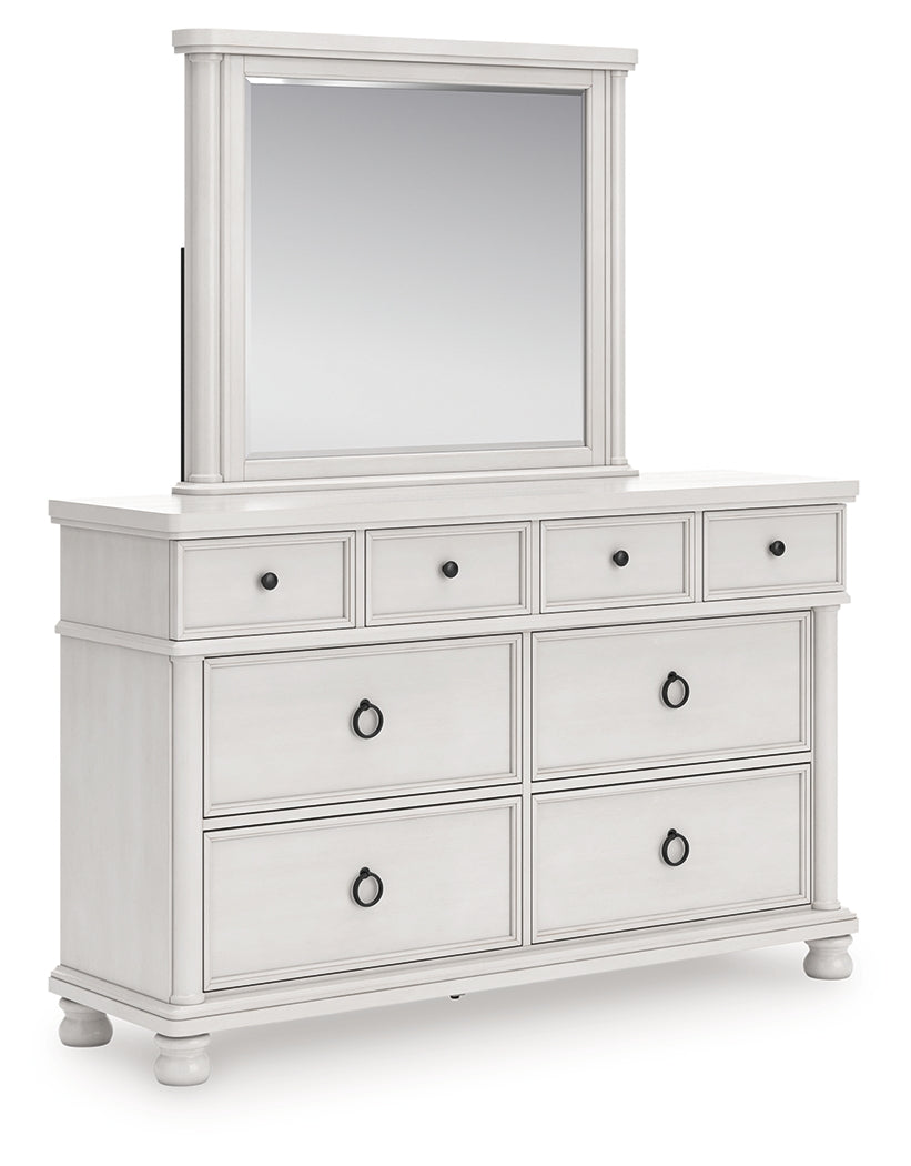 Rowlenstown Antique White Queen Poster Bed, Dresser and Mirror (Online Special Price) - Ornate Home