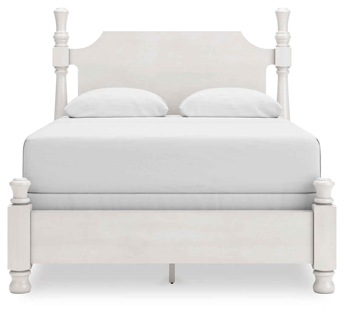 Rowlenstown Antique White Queen Poster Bed, Dresser and Mirror (Online Special Price) - Ornate Home