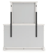 Rowlenstown Antique White Queen Poster Bed, Dresser and Mirror - Ornate Home