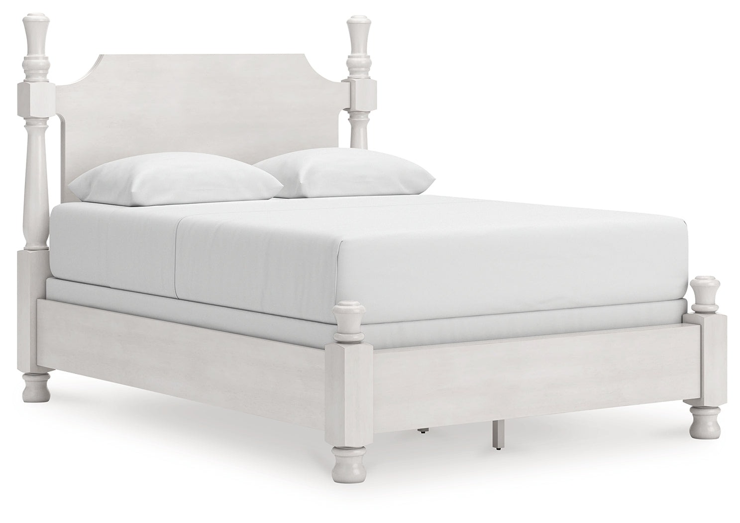 Rowlenstown Antique White Queen Poster Bed, Dresser and Mirror - Ornate Home