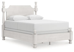 Rowlenstown Antique White Queen Poster Bed, Dresser and Mirror - Ornate Home