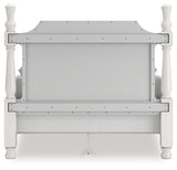 Rowlenstown Antique White Queen Poster Bed, Dresser and Mirror - Ornate Home