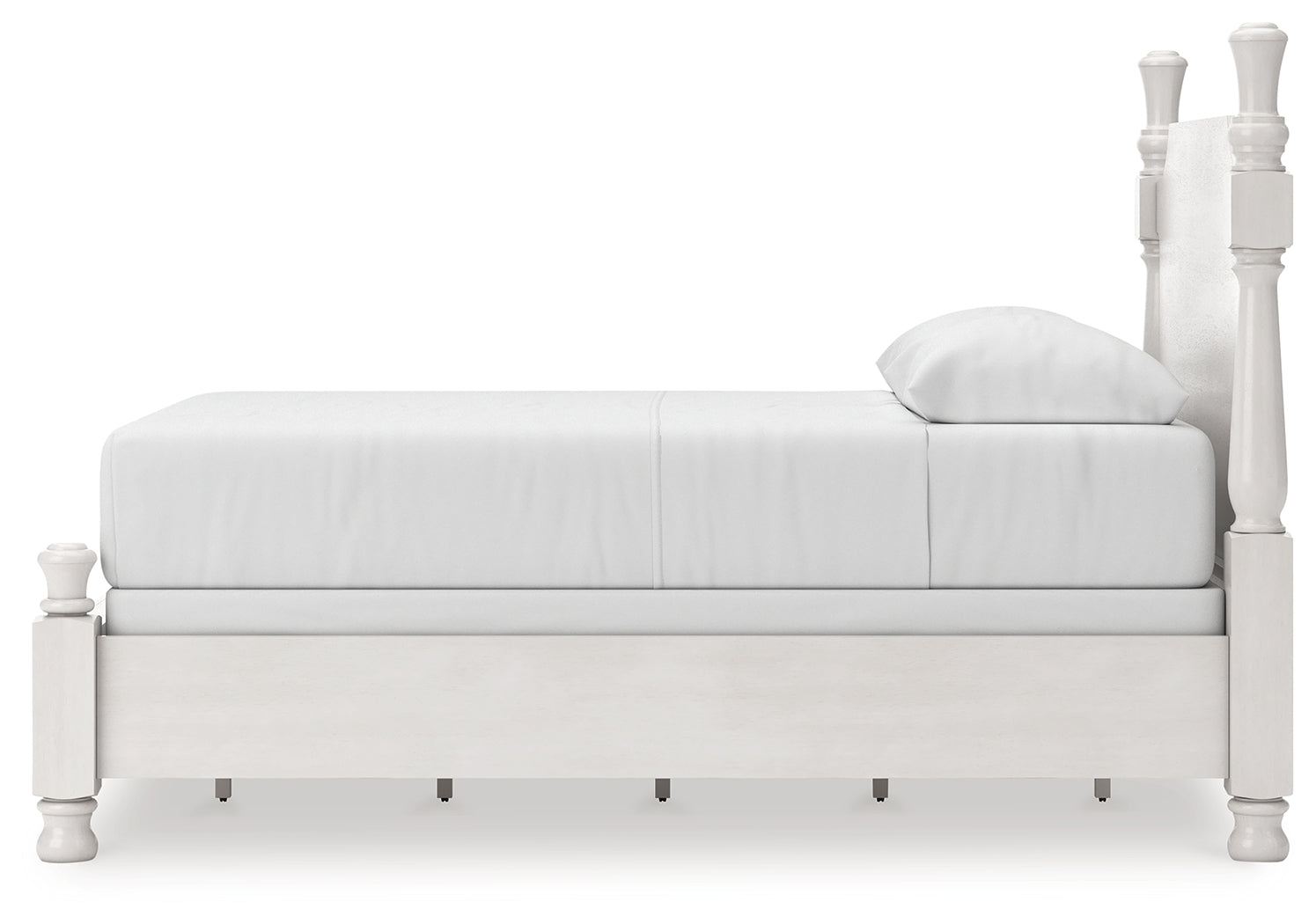 Rowlenstown Antique White Queen Poster Bed, Dresser and Mirror - Ornate Home