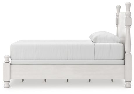 Rowlenstown Antique White Queen Poster Bed, Dresser and Mirror - Ornate Home