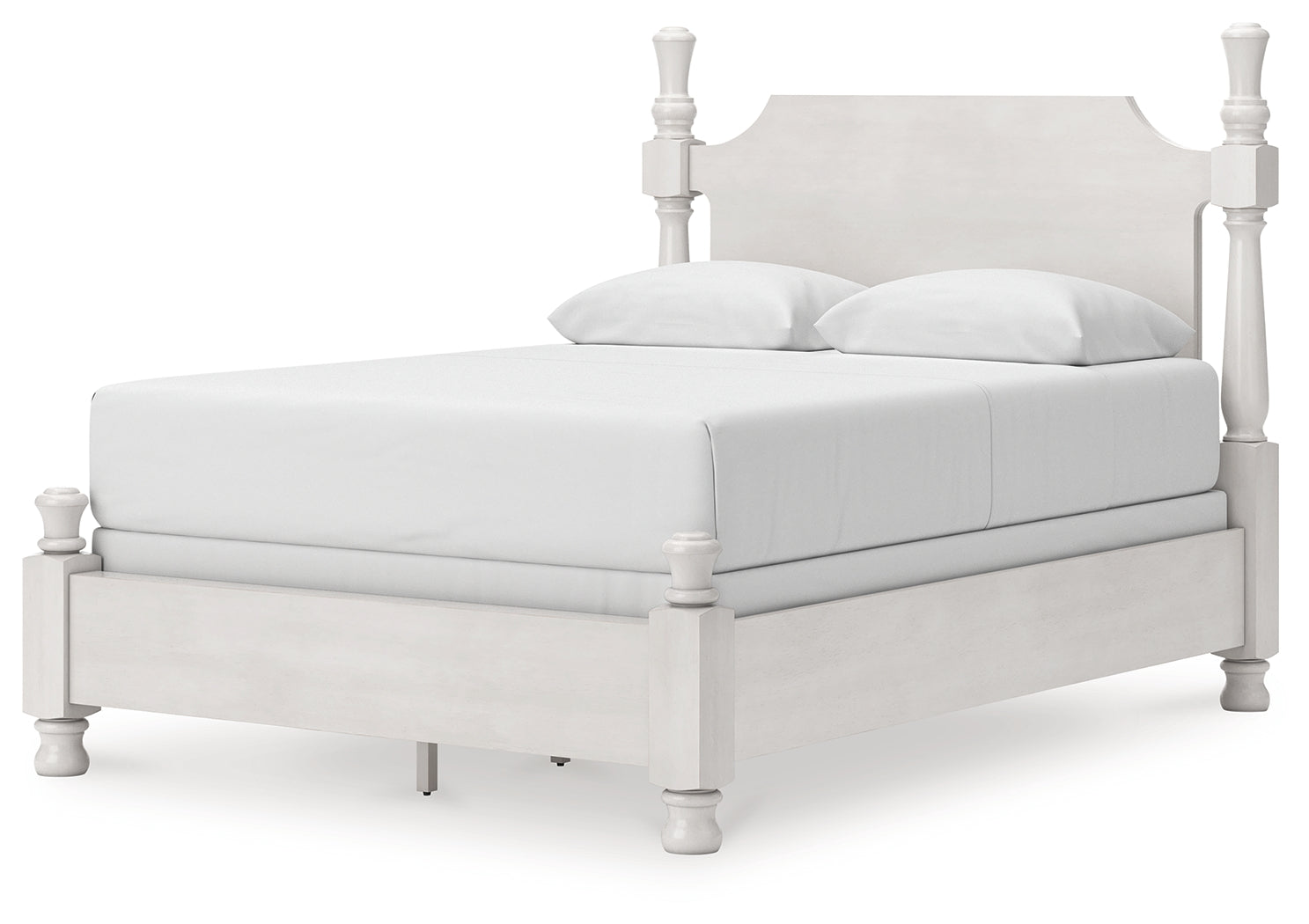 Rowlenstown Antique White Queen Poster Bed, Dresser and Mirror - Ornate Home