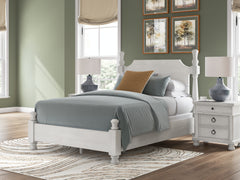 Rowlenstown Antique White Queen Poster Bed, Dresser and Mirror - Ornate Home