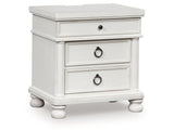 Rowlenstown Antique White Three Drawer Night Stand - Ornate Home