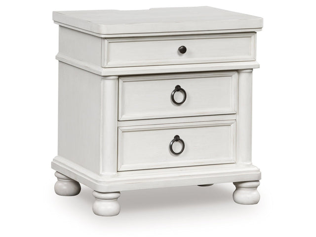 Rowlenstown Antique White Three Drawer Night Stand - Ornate Home