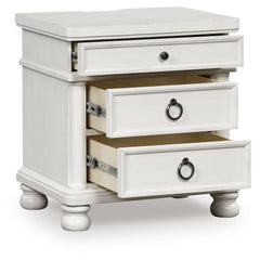 Rowlenstown Antique White Three Drawer Night Stand - Ornate Home