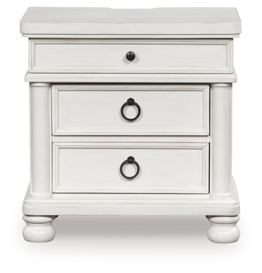 Rowlenstown Antique White Three Drawer Night Stand - Ornate Home