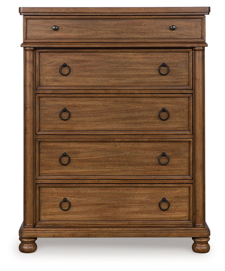 Rowlenstown Brown Five Drawer Chest - Ornate Home
