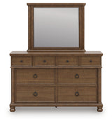Rowlenstown Brown Queen Poster Bed, Dresser and Mirror - Ornate Home