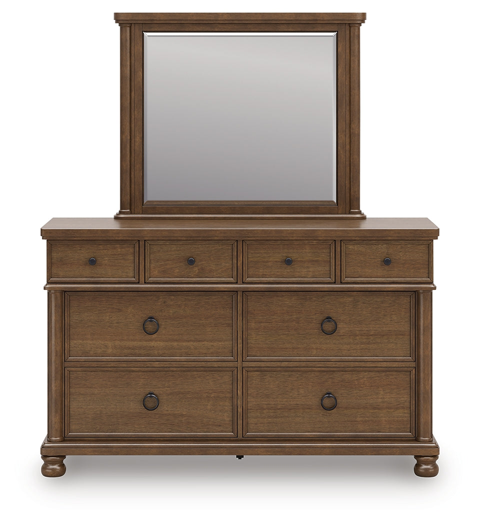 Rowlenstown Brown Queen Poster Bed, Dresser and Mirror - Ornate Home