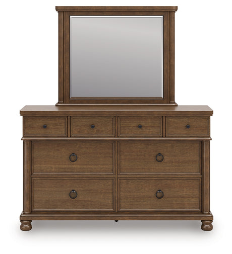 Rowlenstown Brown Queen Poster Bed, Dresser and Mirror - Ornate Home