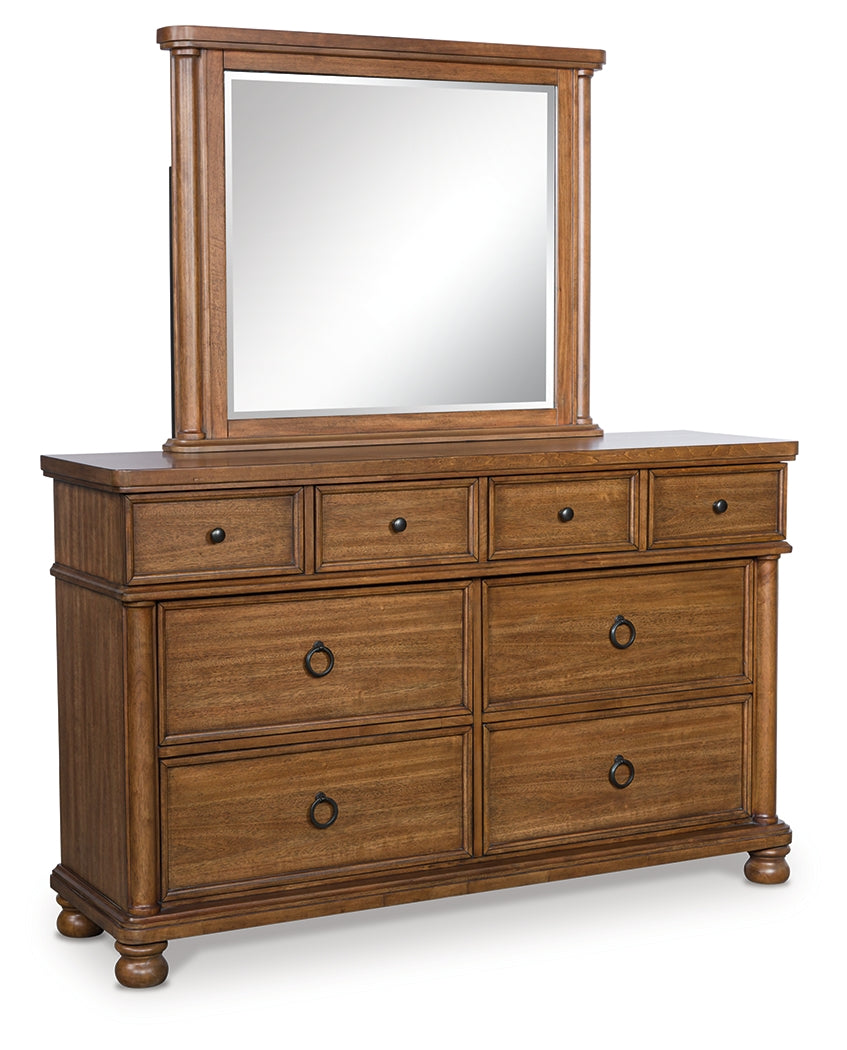 Rowlenstown Brown Queen Poster Bed, Dresser and Mirror - Ornate Home