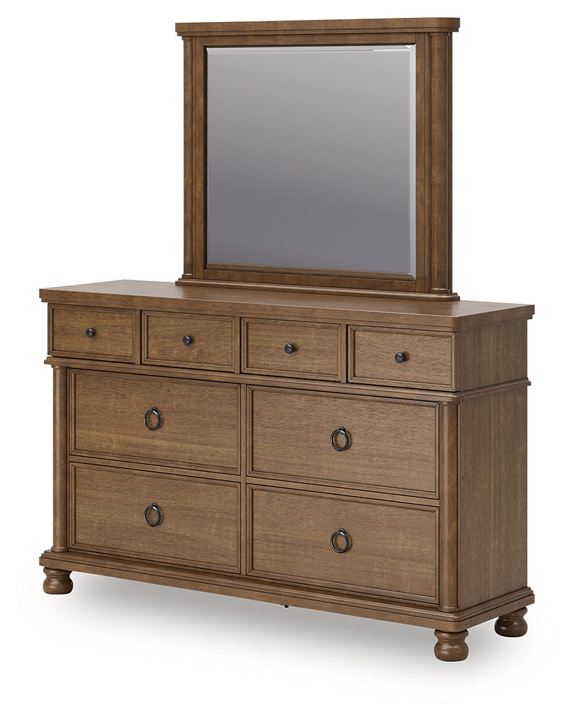 Rowlenstown Brown Queen Poster Bed, Dresser and Mirror - Ornate Home