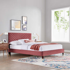 Roxanne Dusty Rose Performance Velvet Queen Platform Bed - Ornate Home