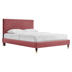Roxanne Dusty Rose Performance Velvet Queen Platform Bed - Ornate Home