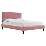 Roxanne Dusty Rose Tapered Wood Leg Performance Velvet Queen Platform Bed - Ornate Home