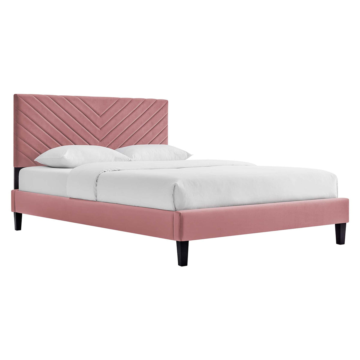 Roxanne Dusty Rose Tapered Wood Leg Performance Velvet Queen Platform Bed - Ornate Home
